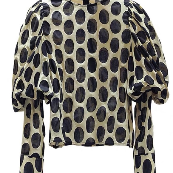 1 Left! Black n Cream Polka Dots Top wUpper Puff - Picture 3 of 5